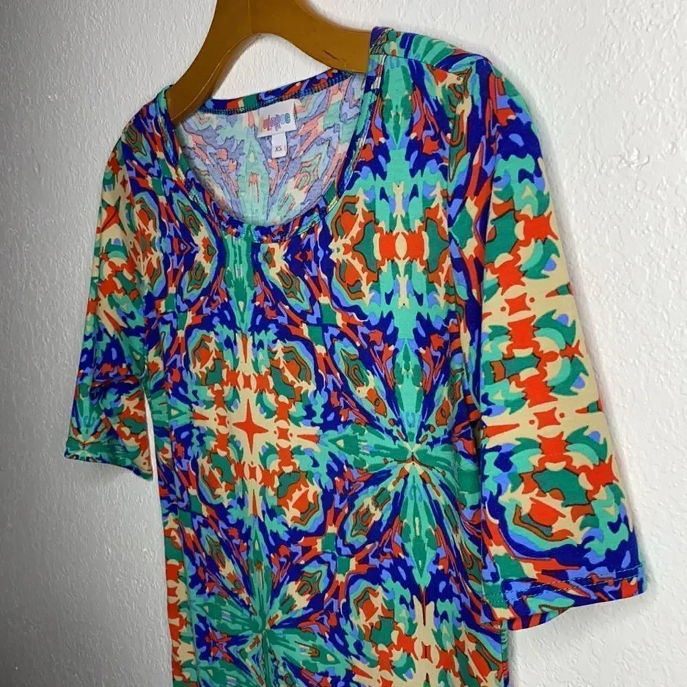 LulaRoe Midi Pencil Sheath Dress Multi Color Bold Geometric Print XS